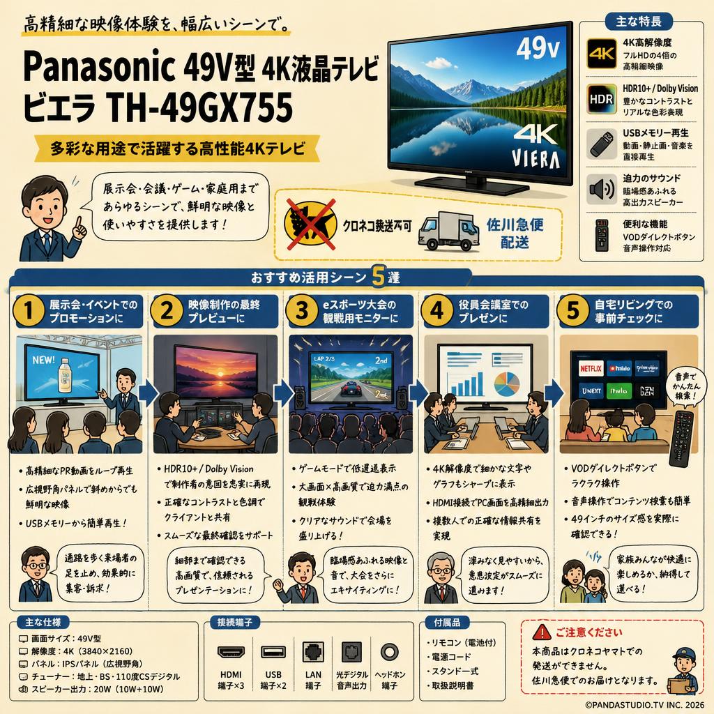 Panasonic 49V型 4K液晶テレビ ビエラ TH-49GX755【クロネコ発送不可/佐川急便配送】 用途