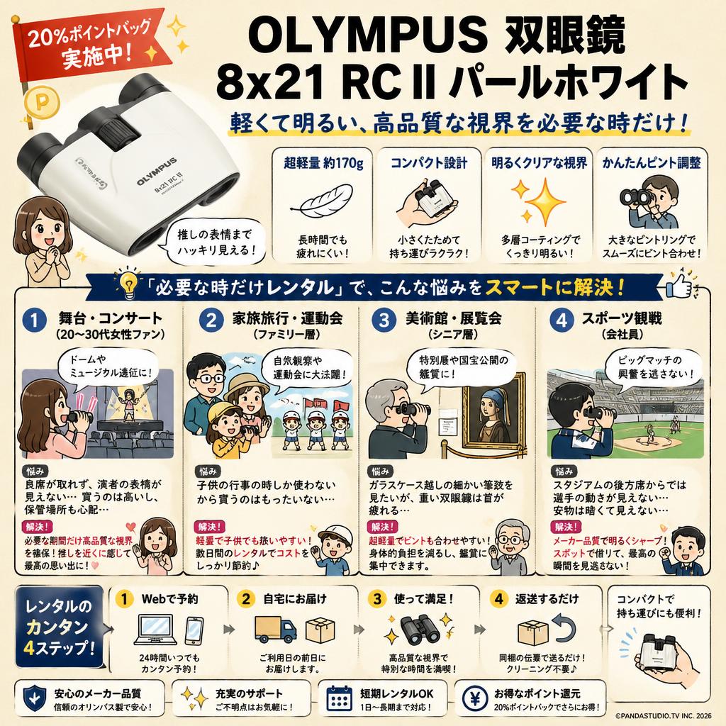 【20%ポイントバック実施中】OLYMPUS 双眼鏡 8x21 RC II パールホワイト おもな対象のお客様