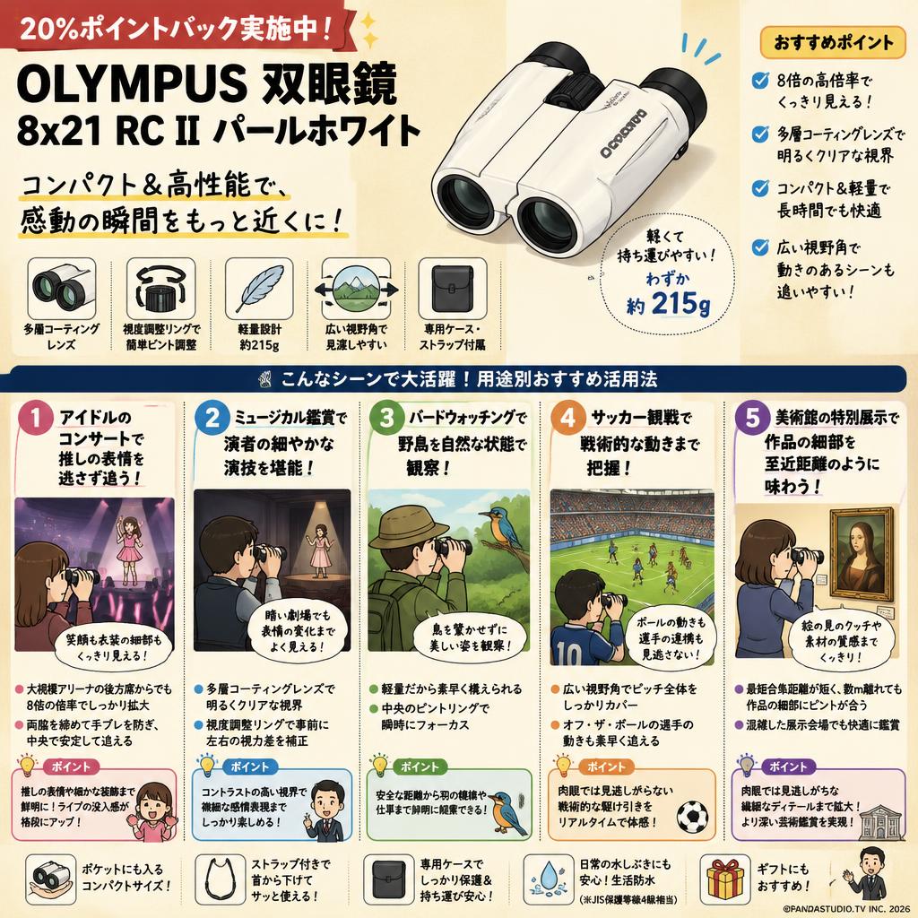 【20%ポイントバック実施中】OLYMPUS 双眼鏡 8x21 RC II パールホワイト 用途