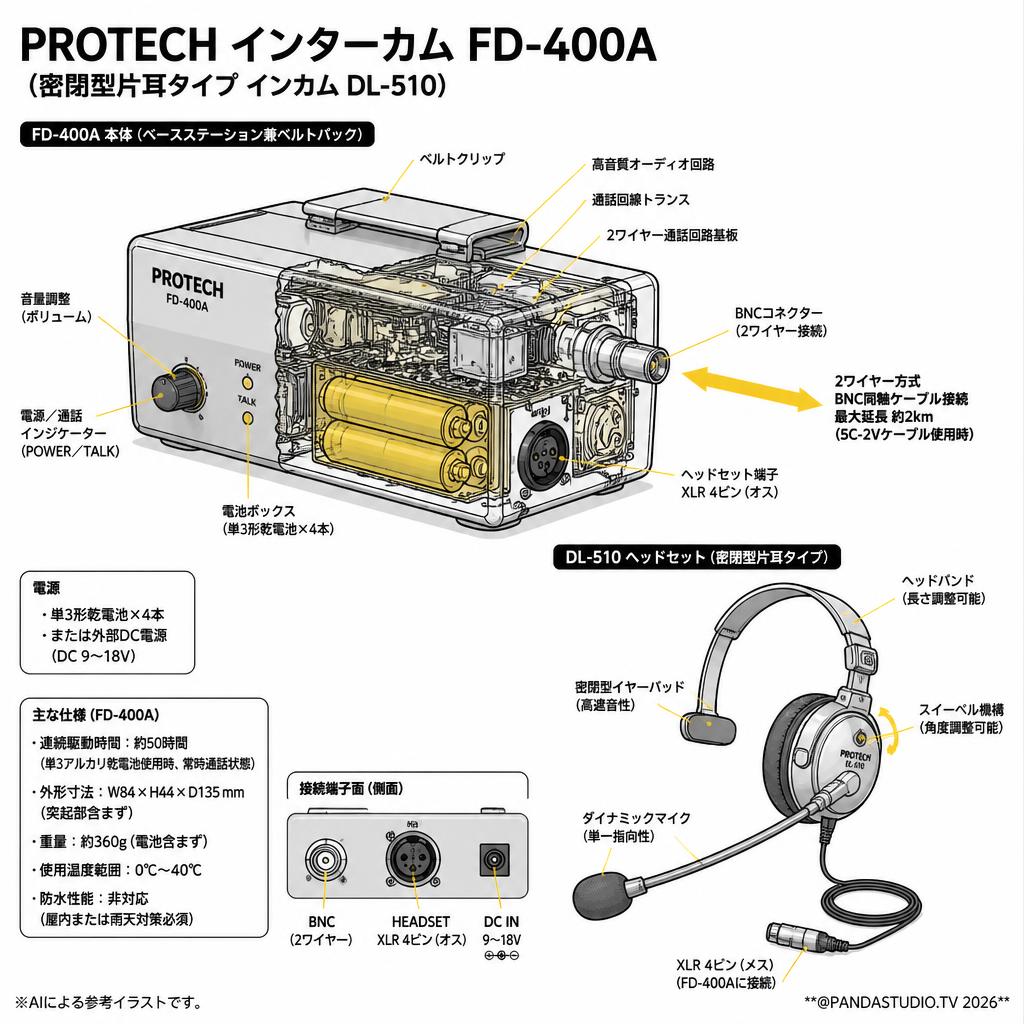 PROTECH インターカム FD-400A（密閉型片耳タイプ インカム DL-510） スペック