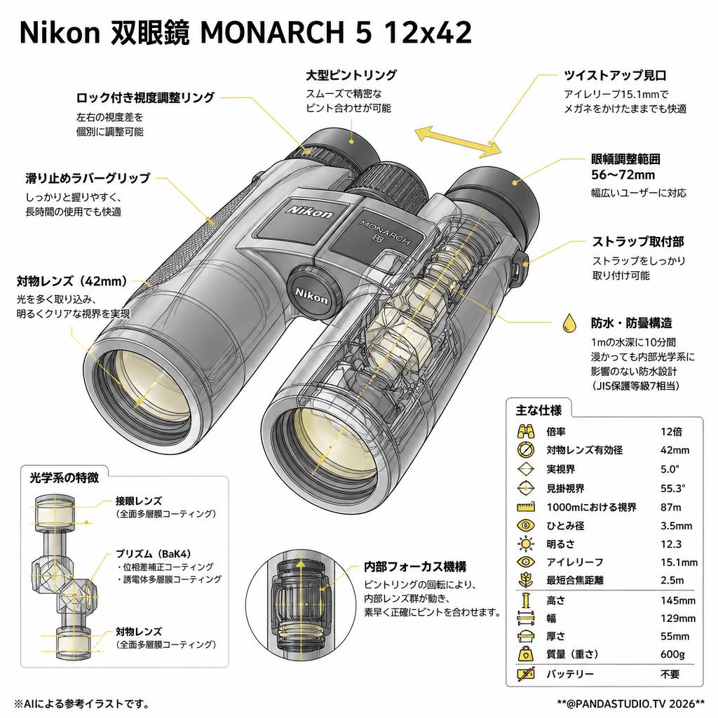 20%ポイントバック実施中】Nikon 双眼鏡 MONARCH 5 12x42 | パンダ