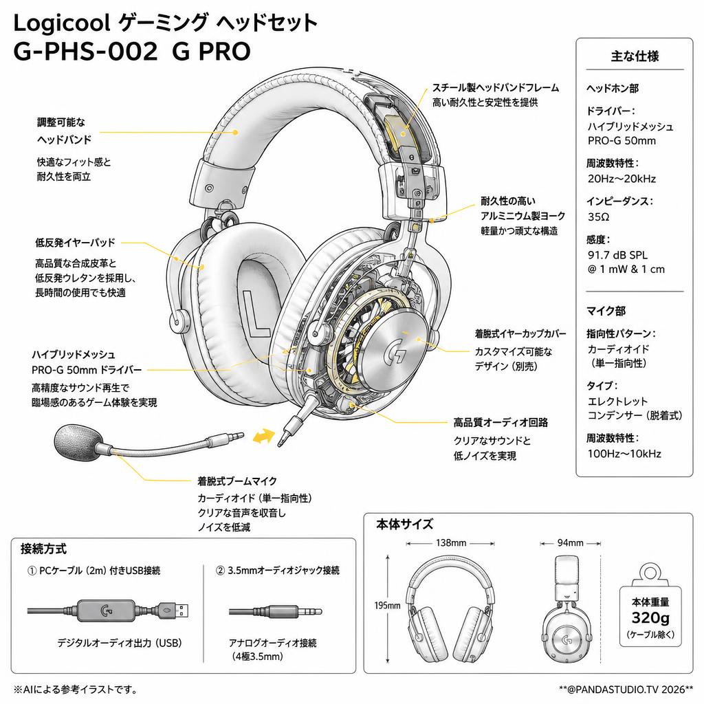 Logicool ゲーミング ヘッドセット G-PHS-002  G PRO スペック