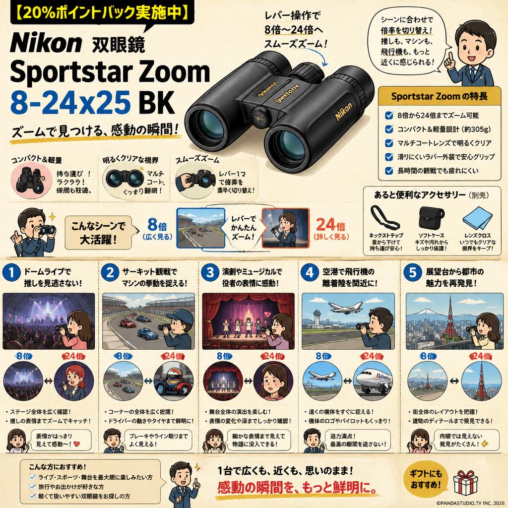 20%ポイントバック実施中】Nikon 双眼鏡 Sportstar Zoom 8-24x25 BK