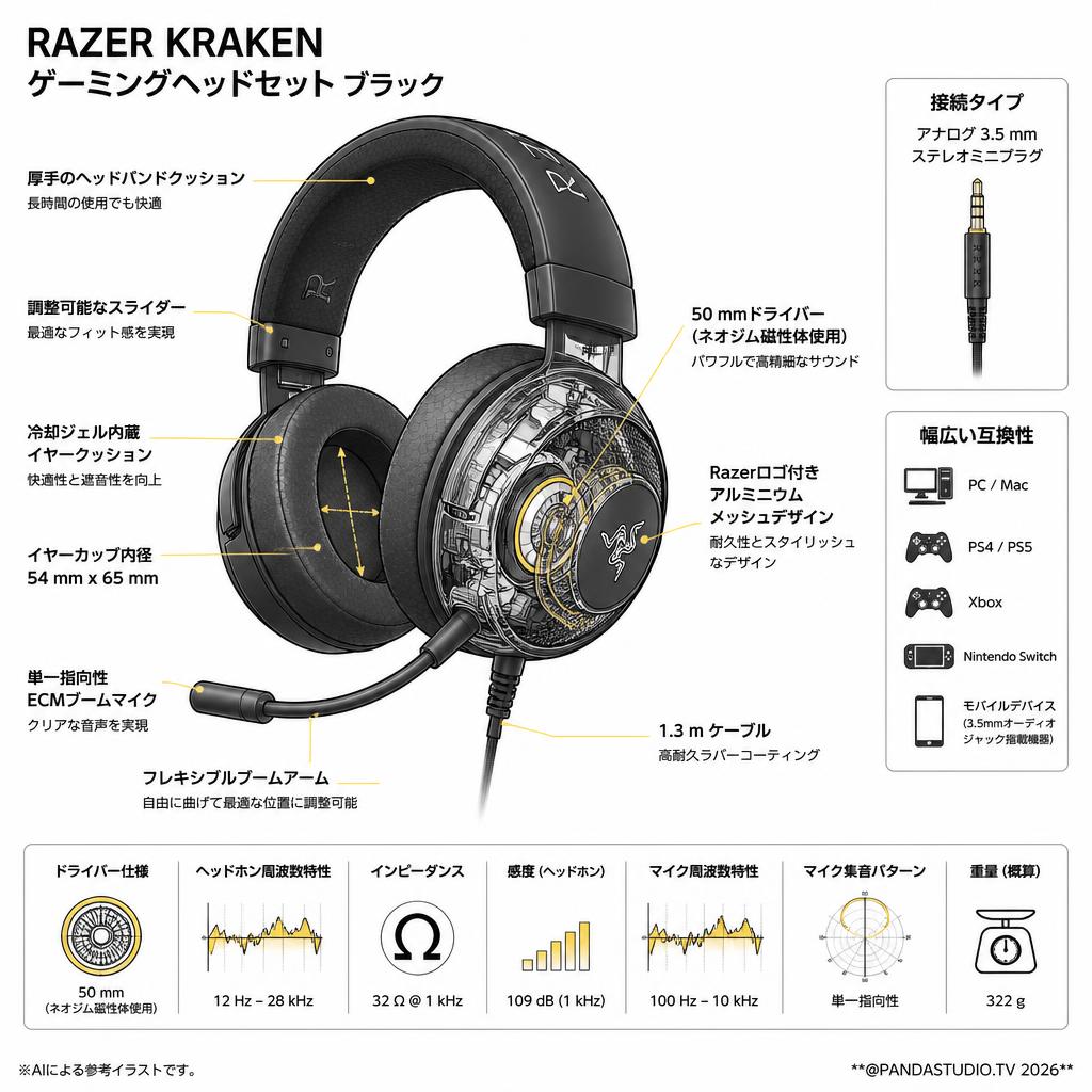 RAZER Kraken ゲーミングヘッドセット ブラック スペック