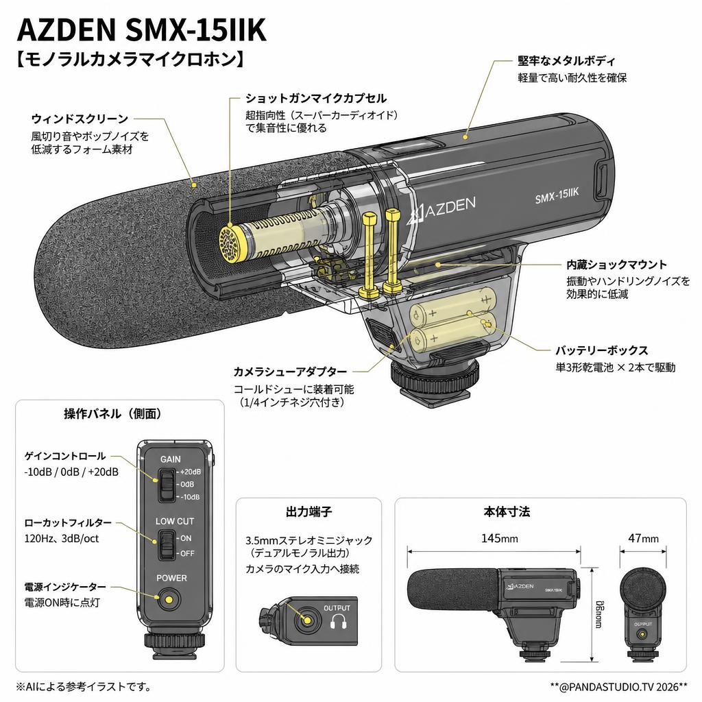 AZDEN SMX-15IIK [モノラルカメラマイクロホン] スペック
