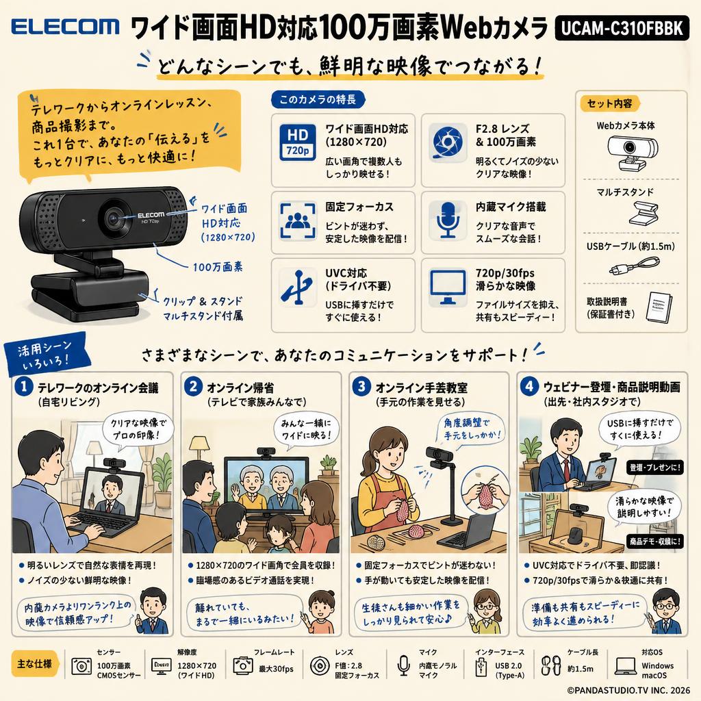 ELECOM ワイド画面HD対応100万画素Webカメラ UCAM-C310FBBK 用途