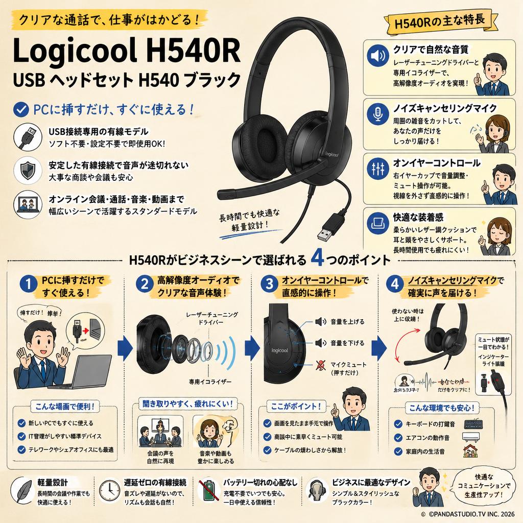 Logicool H540R USB ヘッドセット H540 ブラック 概要