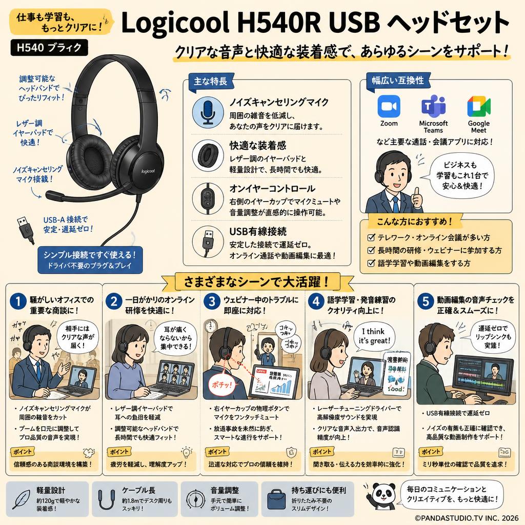 Logicool H540R USB ヘッドセット H540 ブラック 用途
