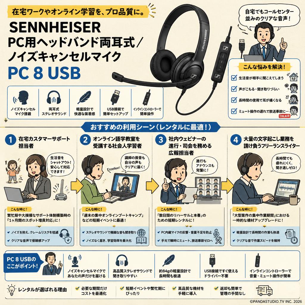 Sennheiser PC用ヘッドバンド両耳式/ノイズキャンセルマイク PC 8 USB おもな対象のお客様