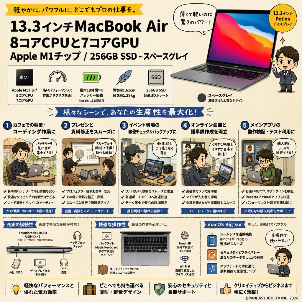 13.3インチMacBook Air 8コアCPUと7コアGPU Apple M1チップ  256GB SSD -スペースグレイ 用途