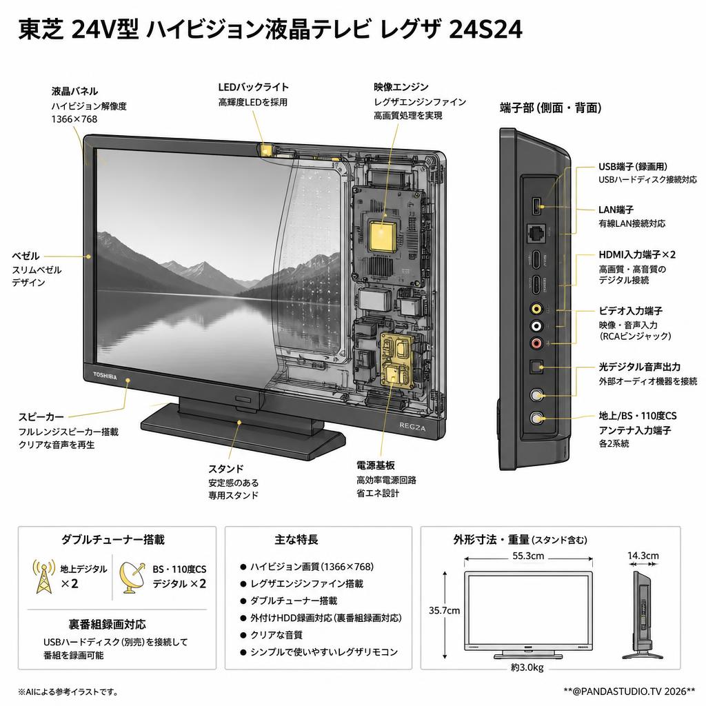 東芝 24V型 ハイビジョン液晶テレビ レグザ 24S24 スペック
