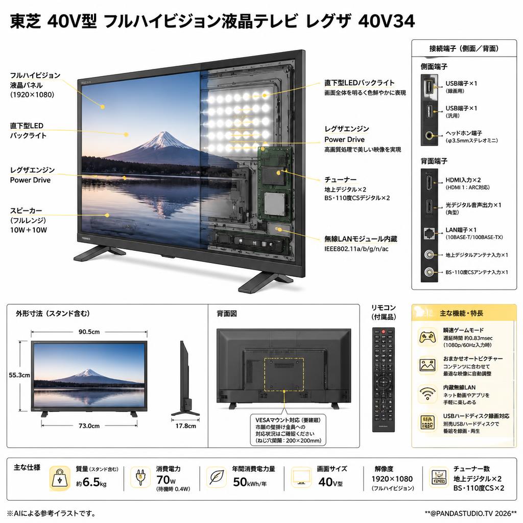 東芝 40V型 フルハイビジョン液晶テレビ レグザ  40V34 スペック
