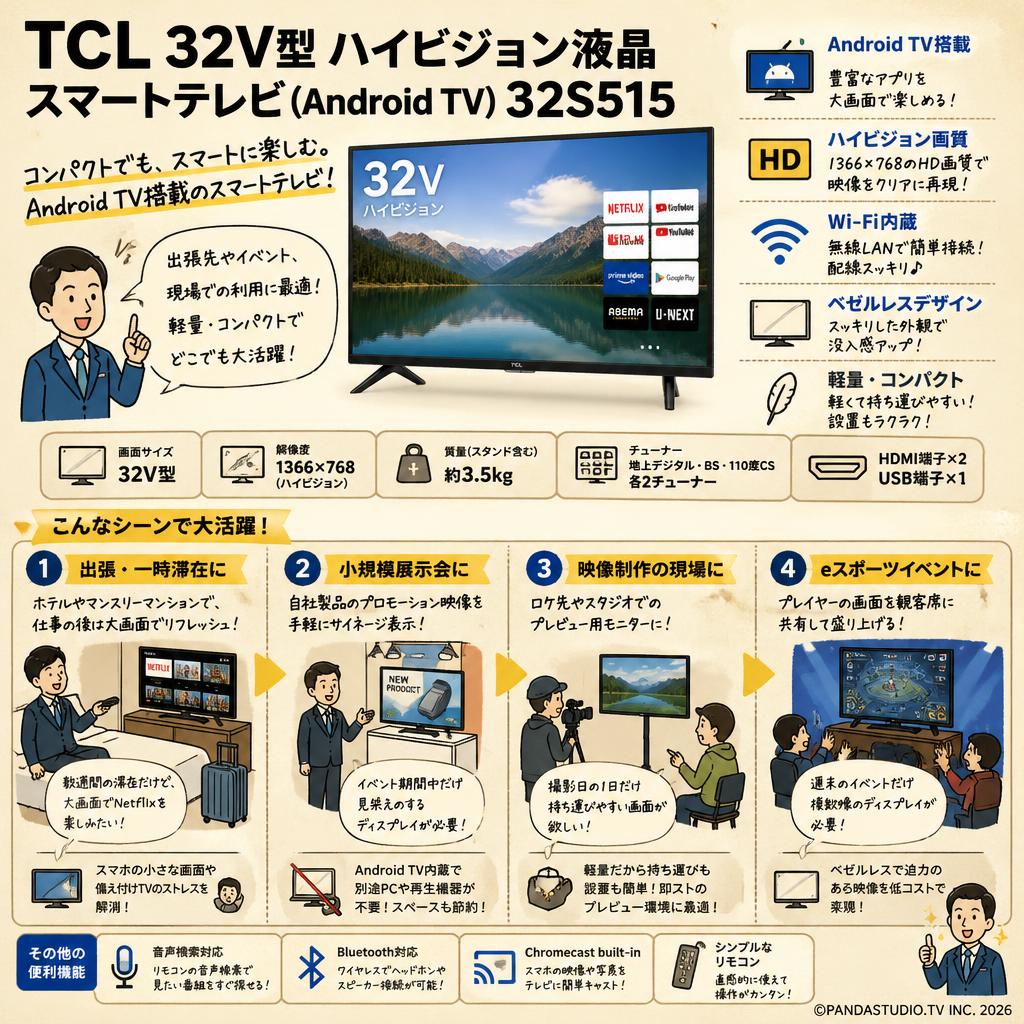 TCL 32V型 ハイビジョン液晶スマートテレビ(Android TV) 32S515 おもな対象のお客様