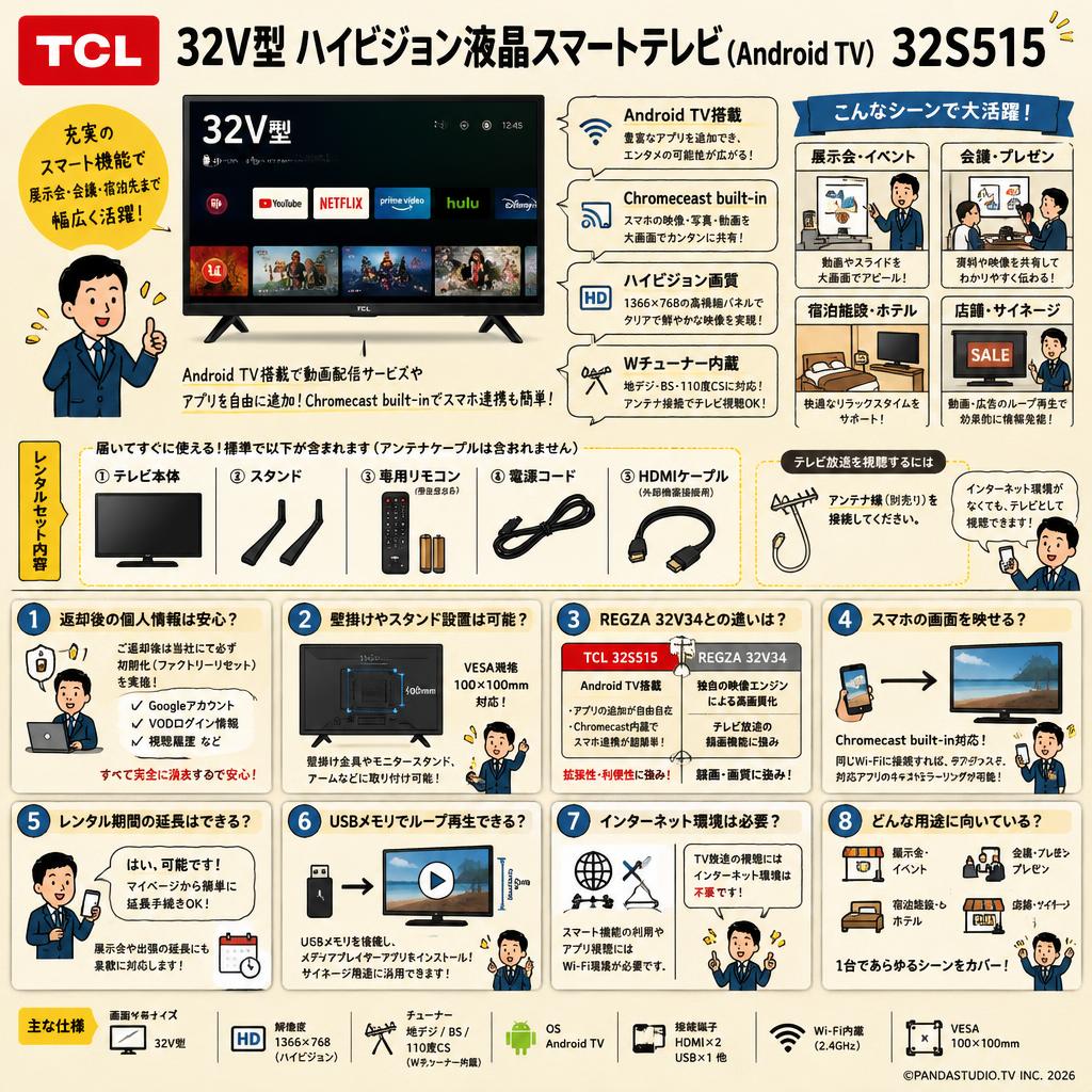 TCL 32V型 ハイビジョン液晶スマートテレビ(Android TV) 32S515 FAQ（よくある質問と答え）
