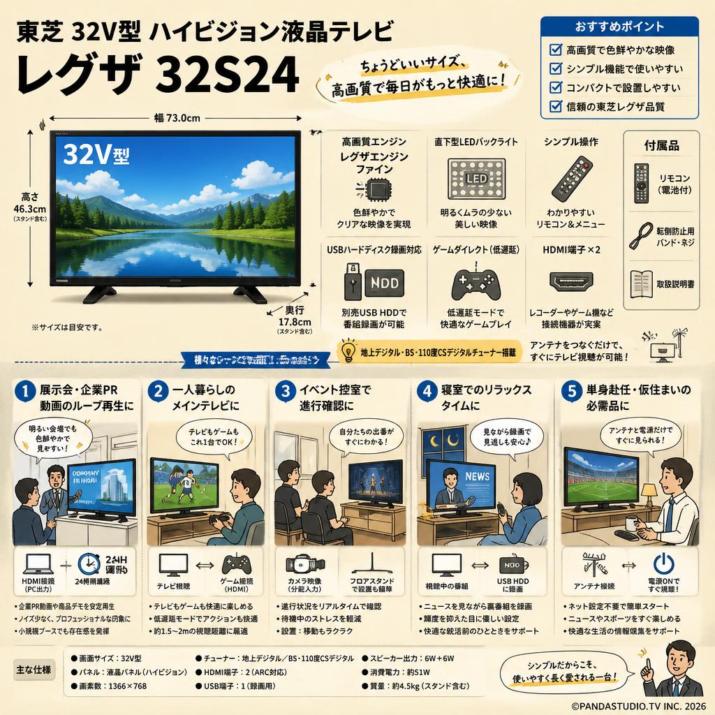 東芝 32V型 ハイビジョン液晶テレビ レグザ 32S24 用途