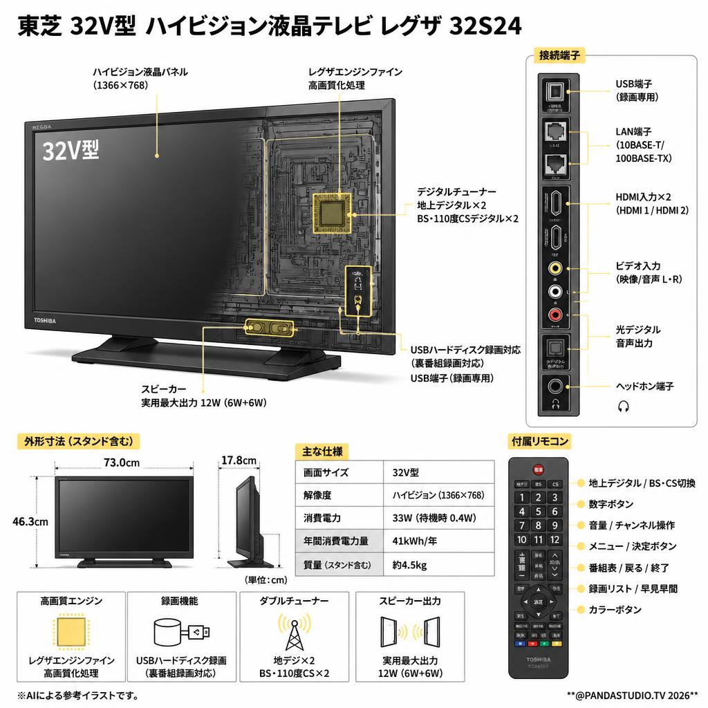 東芝 32V型 ハイビジョン液晶テレビ レグザ 32S24 スペック
