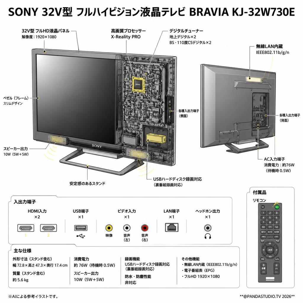 SONY 32V型 フルハイビジョン液晶テレビ BRAVIA KJ-32W730E スペック