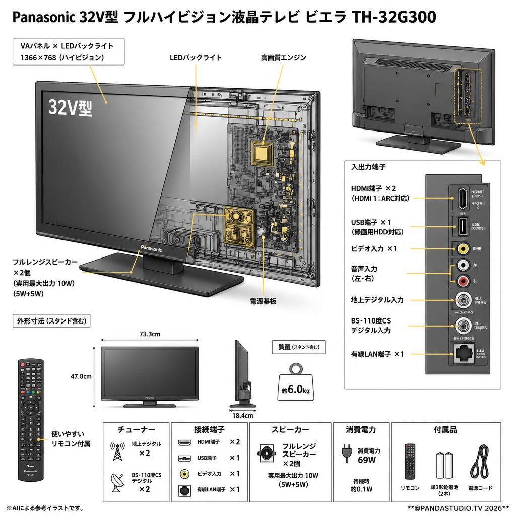 Panasonic 32V型 フルハイビジョン液晶テレビ ビエラ TH-32G300 スペック