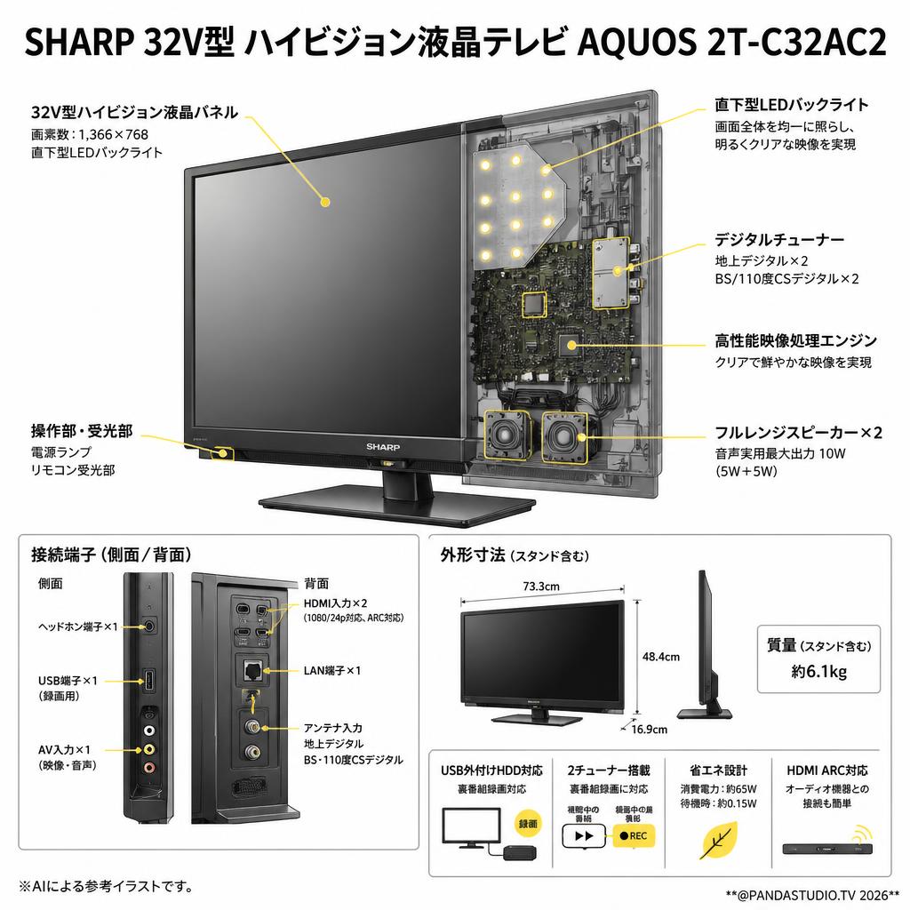 SHARP 32V型 ハイビジョン液晶テレビ AQUOS 2T-C32AC2 スペック