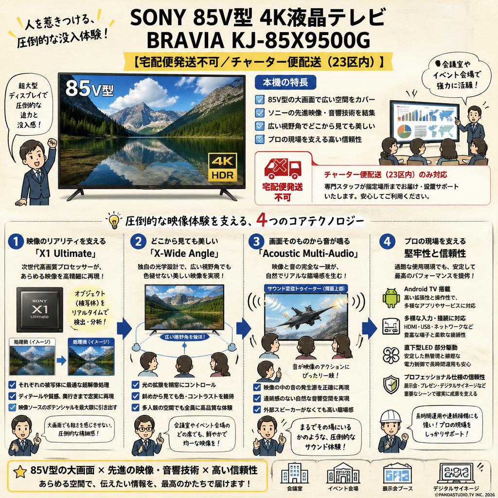 SONY 85V型 4K液晶テレビ BRAVIA KJ-85X9500G【宅配便発送不可/チャーター便配送（23区内）】 概要