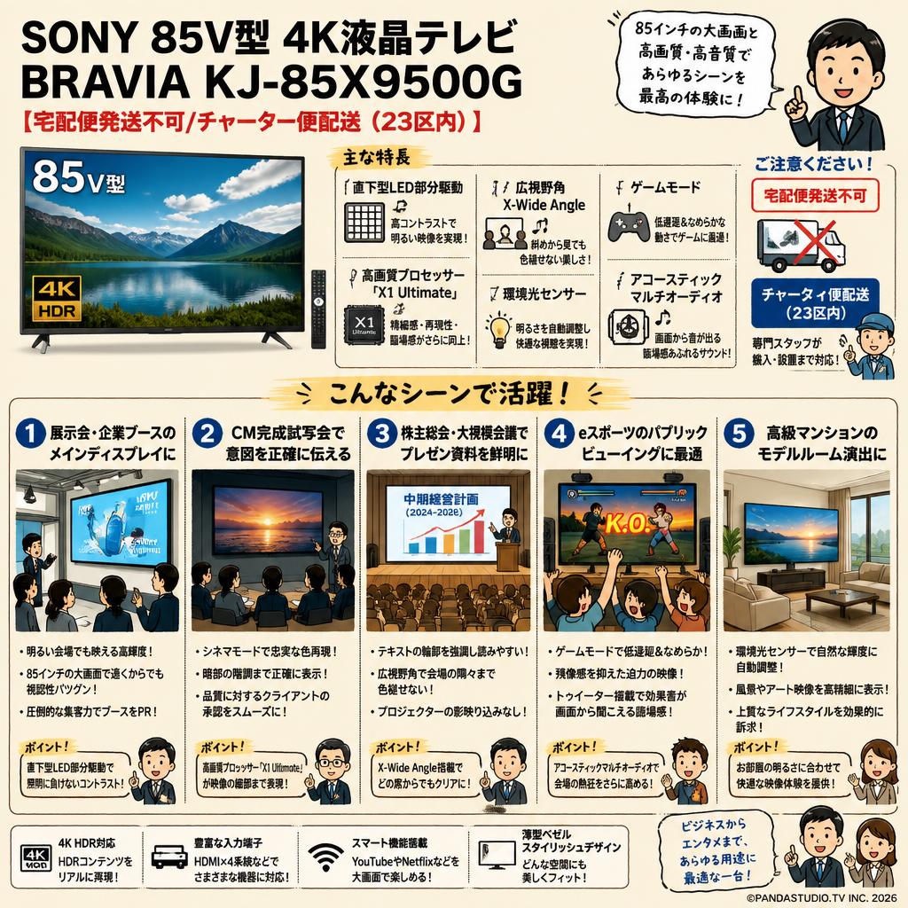 SONY 85V型 4K液晶テレビ BRAVIA KJ-85X9500G【宅配便発送不可/チャーター便配送（23区内）】 用途