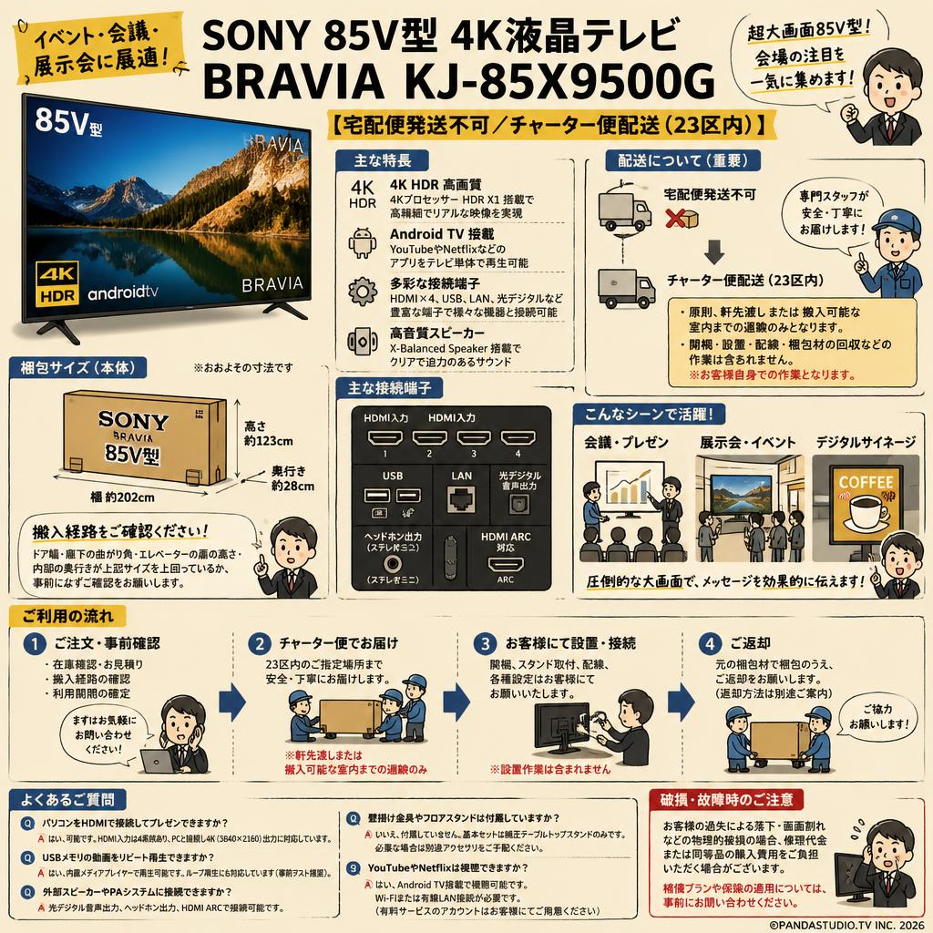 SONY 85V型 4K液晶テレビ BRAVIA KJ-85X9500G【宅配便発送不可/チャーター便配送（23区内）】 FAQ（よくある質問と答え）