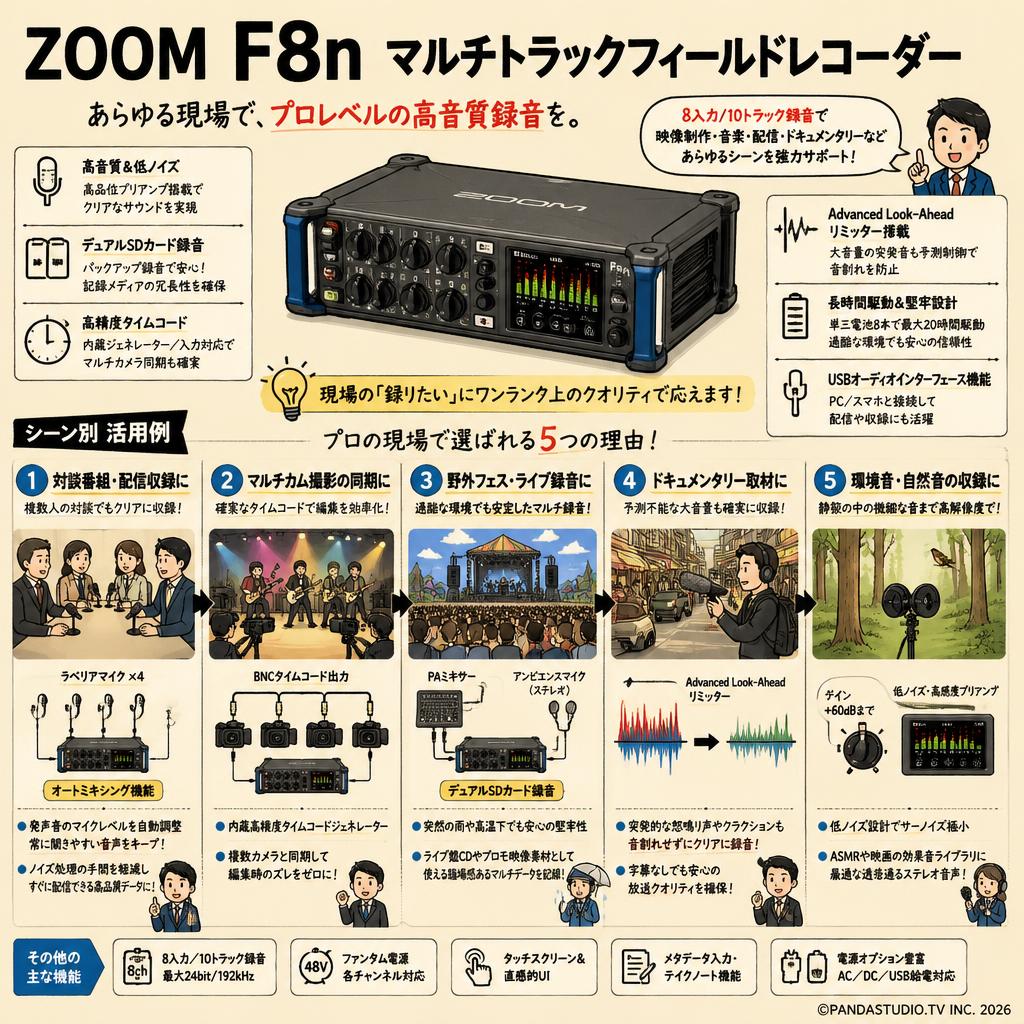 ZOOM  F8n マルチトラックフィールドレコーダー 用途