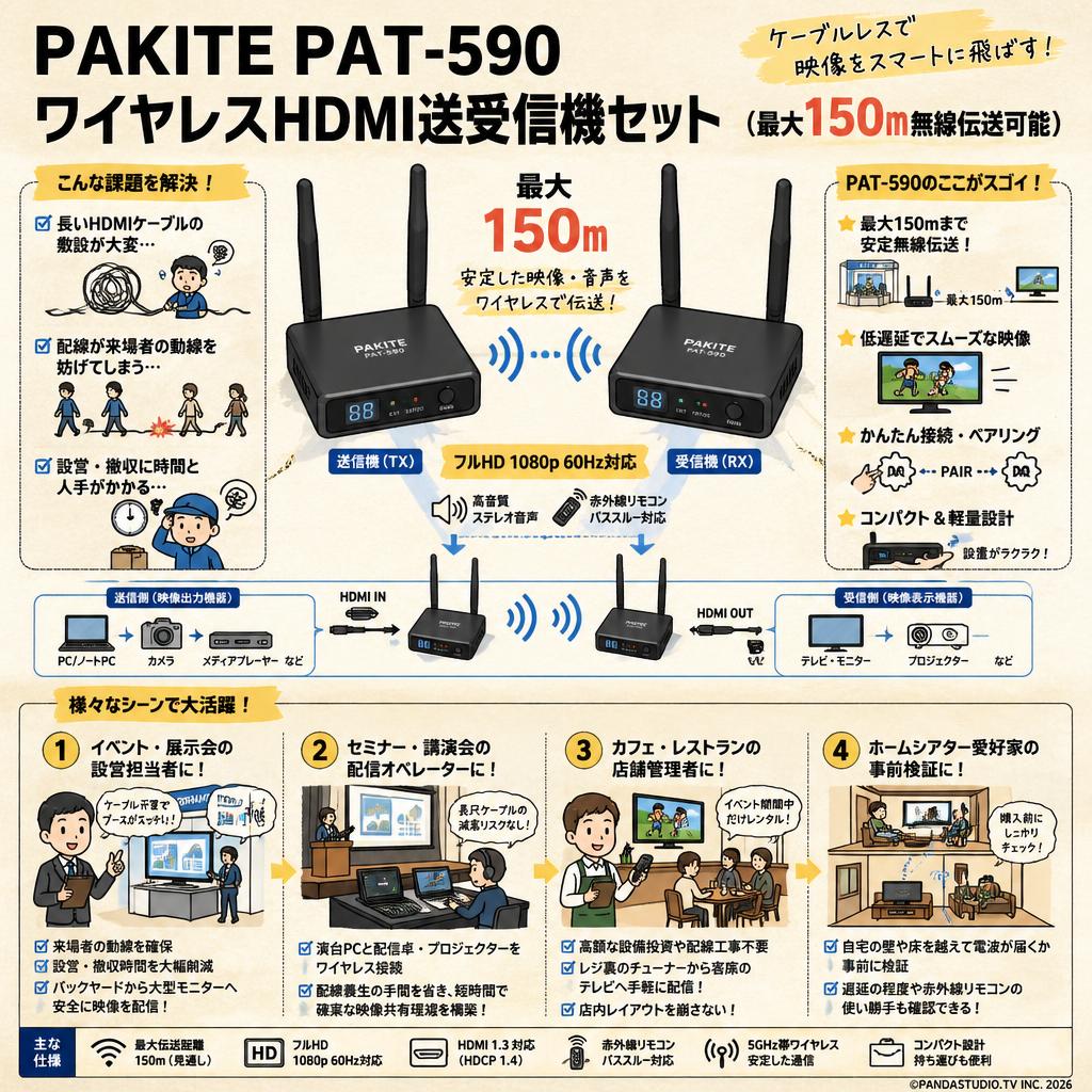 PAKITE PAT-590 ワイヤレスHDMI送受信機セット（ 最大150m無線伝送