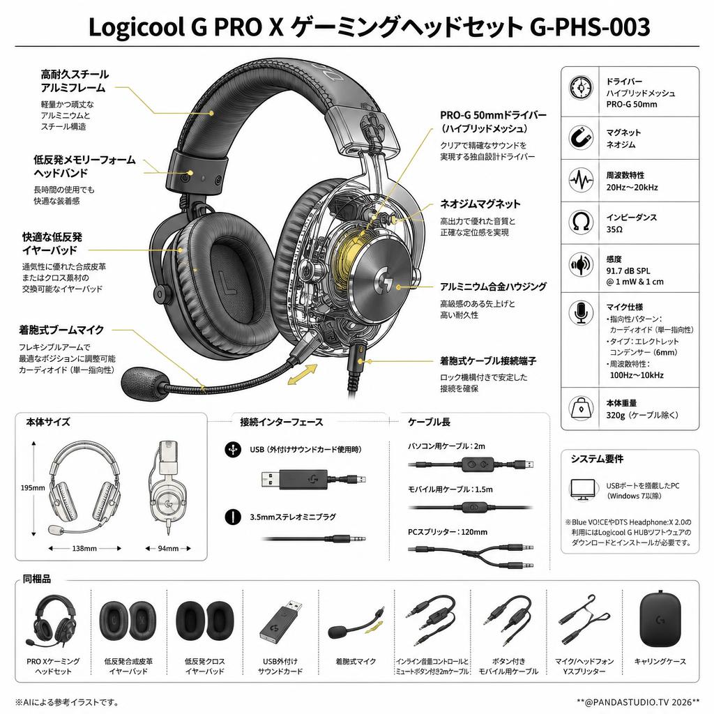 Logicool G PRO X ゲーミングヘッドセット G-PHS-003 スペック