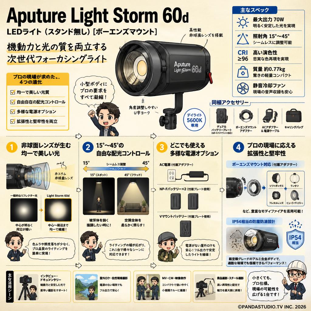 Aputure Light Storm 60d LEDライト(スタンド無し)[ボーエンズマウント] 概要