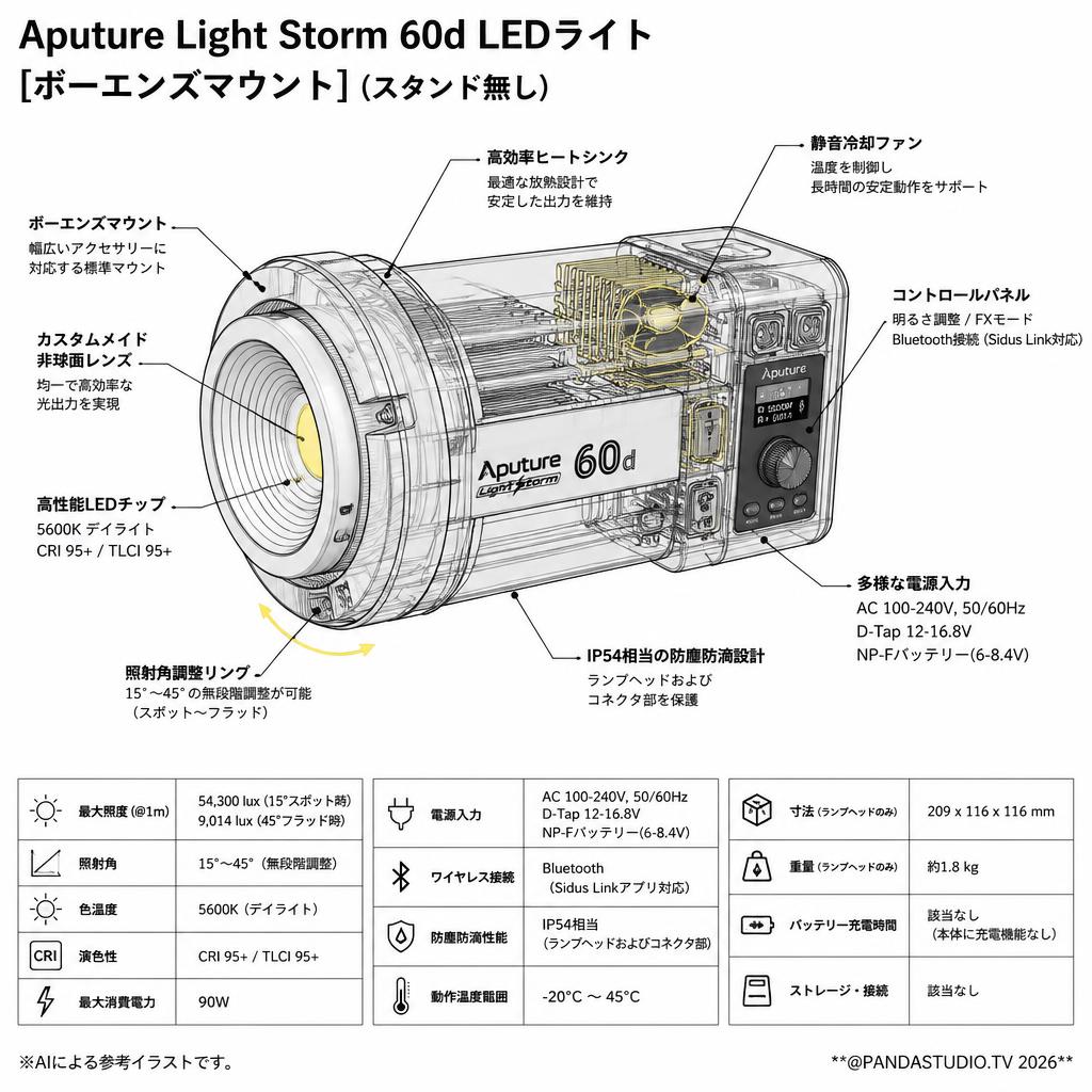 Aputure Light Storm 60d LEDライト(スタンド無し)[ボーエンズマウント] スペック