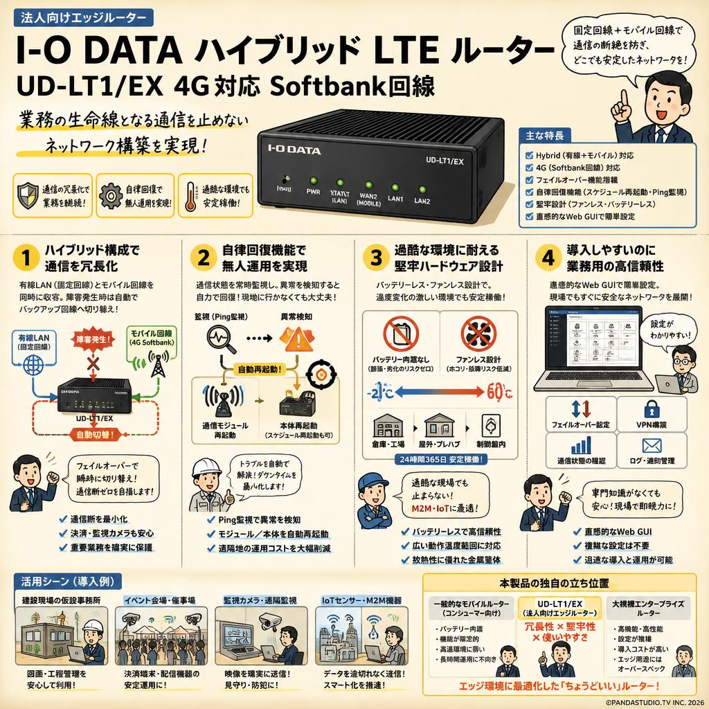 I-O DATA ハイブリッド LTE ルーター UD-LT1/EX 4G対応 Softbank回線 概要