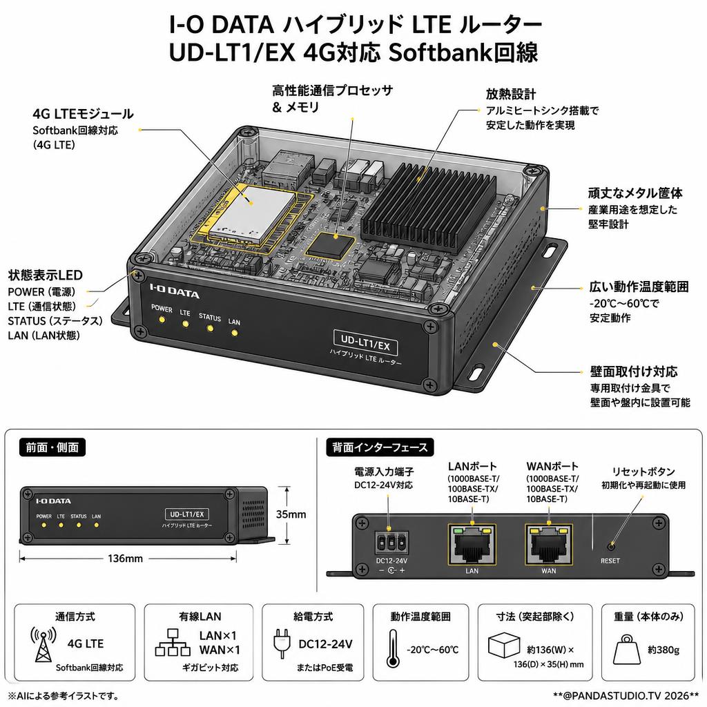 I-O DATA ハイブリッド LTE ルーター UD-LT1/EX 4G対応 Softbank回線 スペック