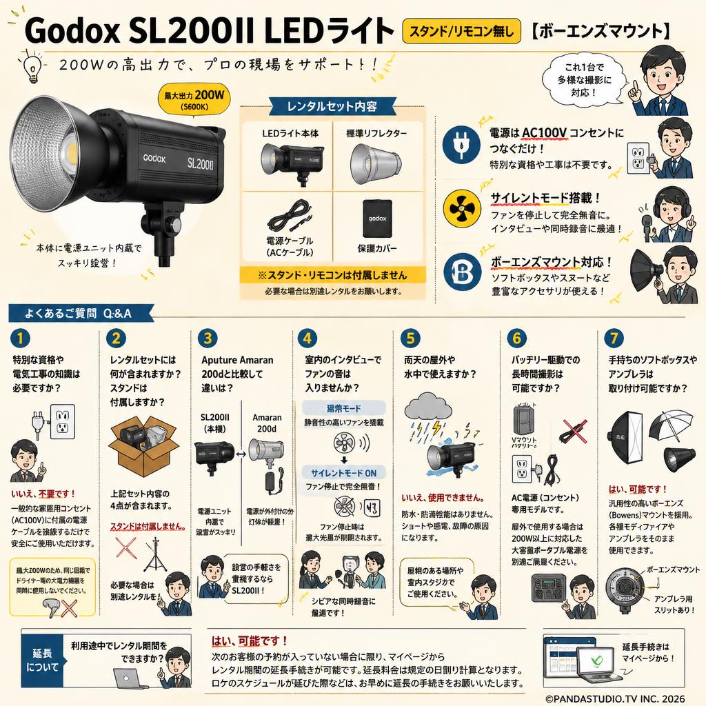 Godox SL200II LEDライト(スタンド/リモコン無し)[ボーエンズマウント] FAQ（よくある質問と答え）