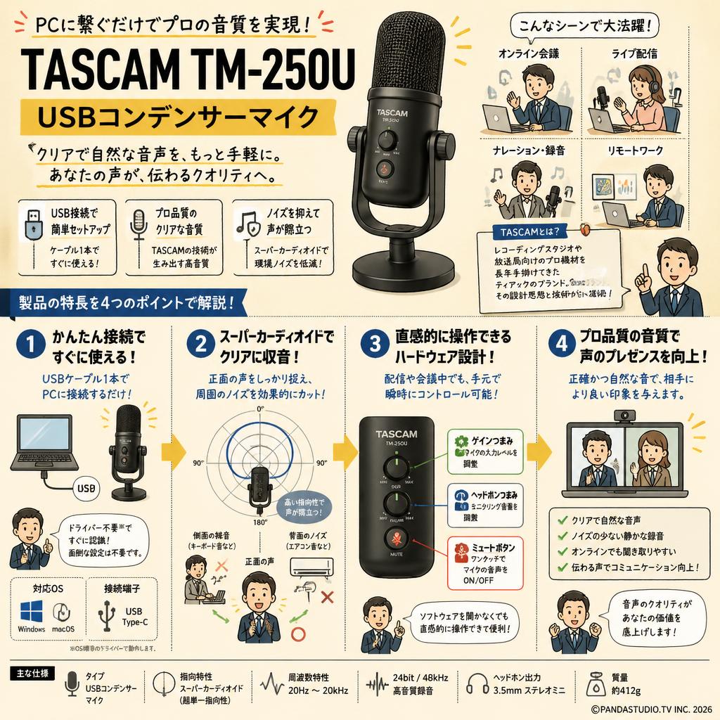 TASCAM TM-250U USBコンデンサーマイク 概要