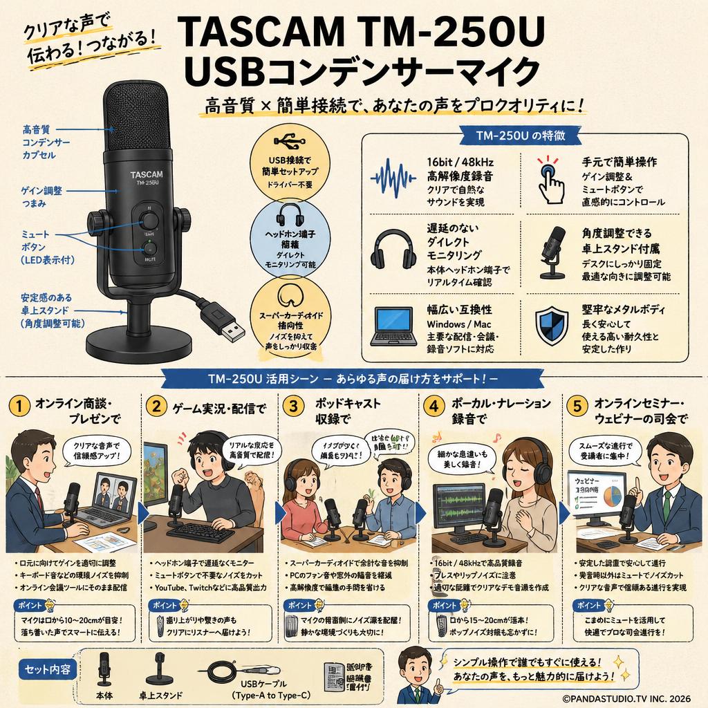 TASCAM TM-250U USBコンデンサーマイク 用途