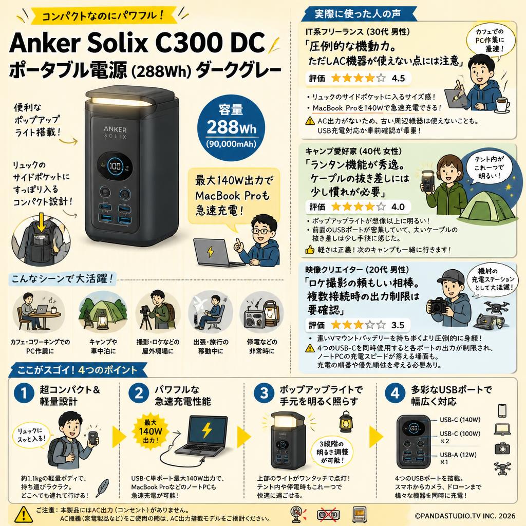 Anker Solix C300 DC Portable Power Station (288Wh ポータブル電源 )  ダークグレー インターネット上のお客様の声（評判）