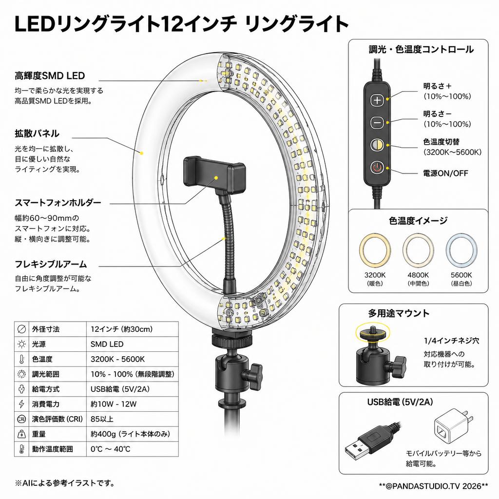 LEDリングライト12インチ リングライト スペック