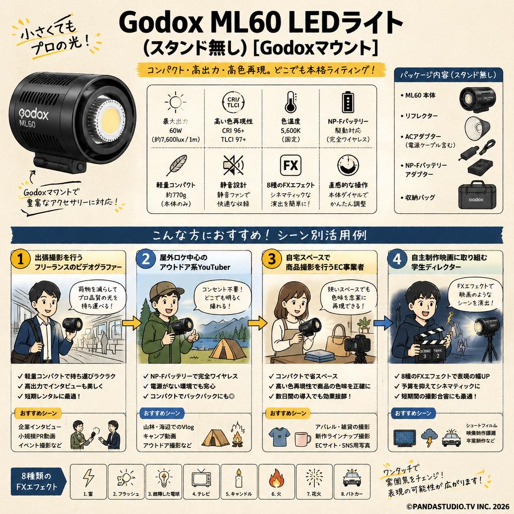 Godox ML60 LEDライト(スタンド無し)[Godoxマウント] おもな対象のお客様