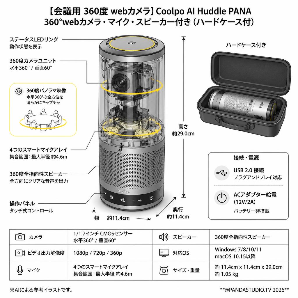 会議用 360度 webカメラ】Coolpo AI Huddle PANA 360°webカメラ