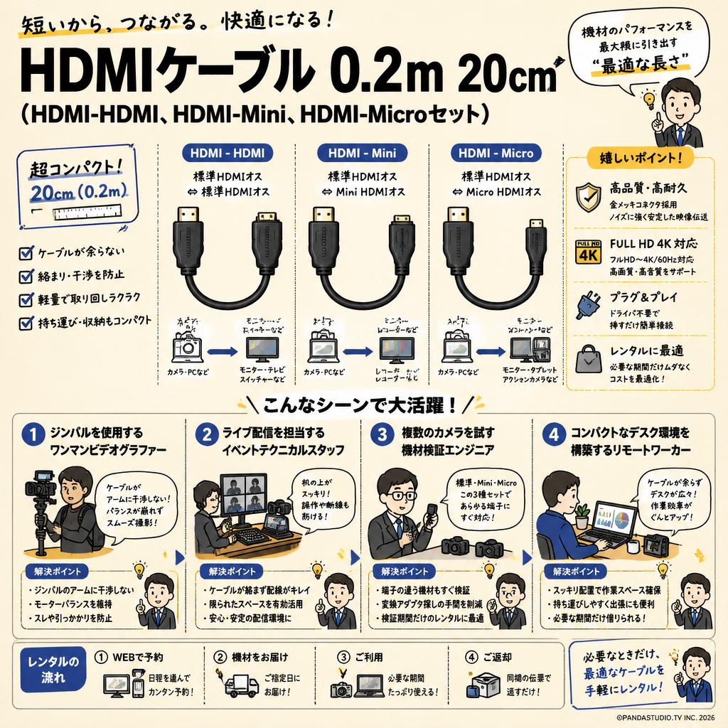 HDMIケーブル 0.2m 20cm（HDMI-HDMI、HDMI-Mini、HDMI-Microセット） おもな対象のお客様