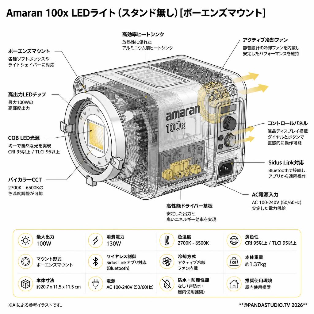 Amaran 100x LEDライト(スタンド無し)[ボーエンズマウント] スペック