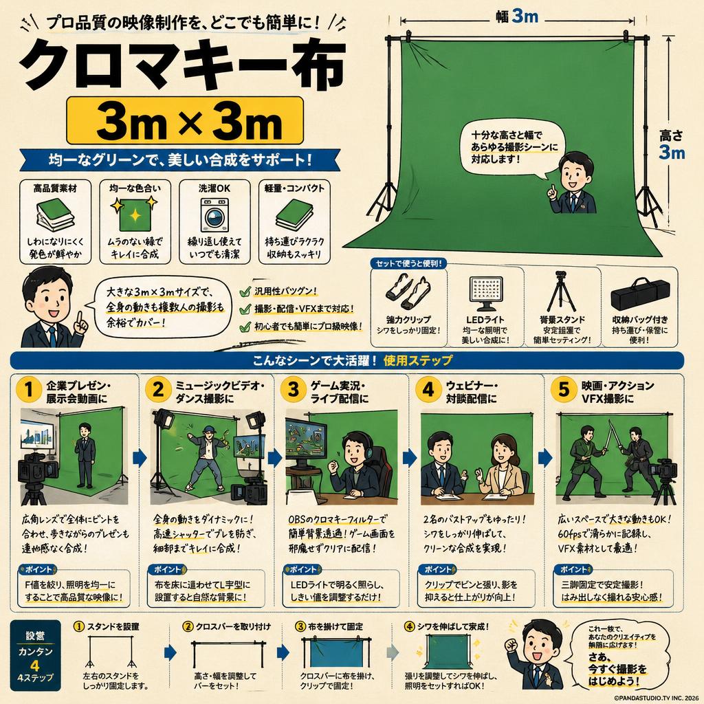 クロマキー布 3m× 3m 用途
