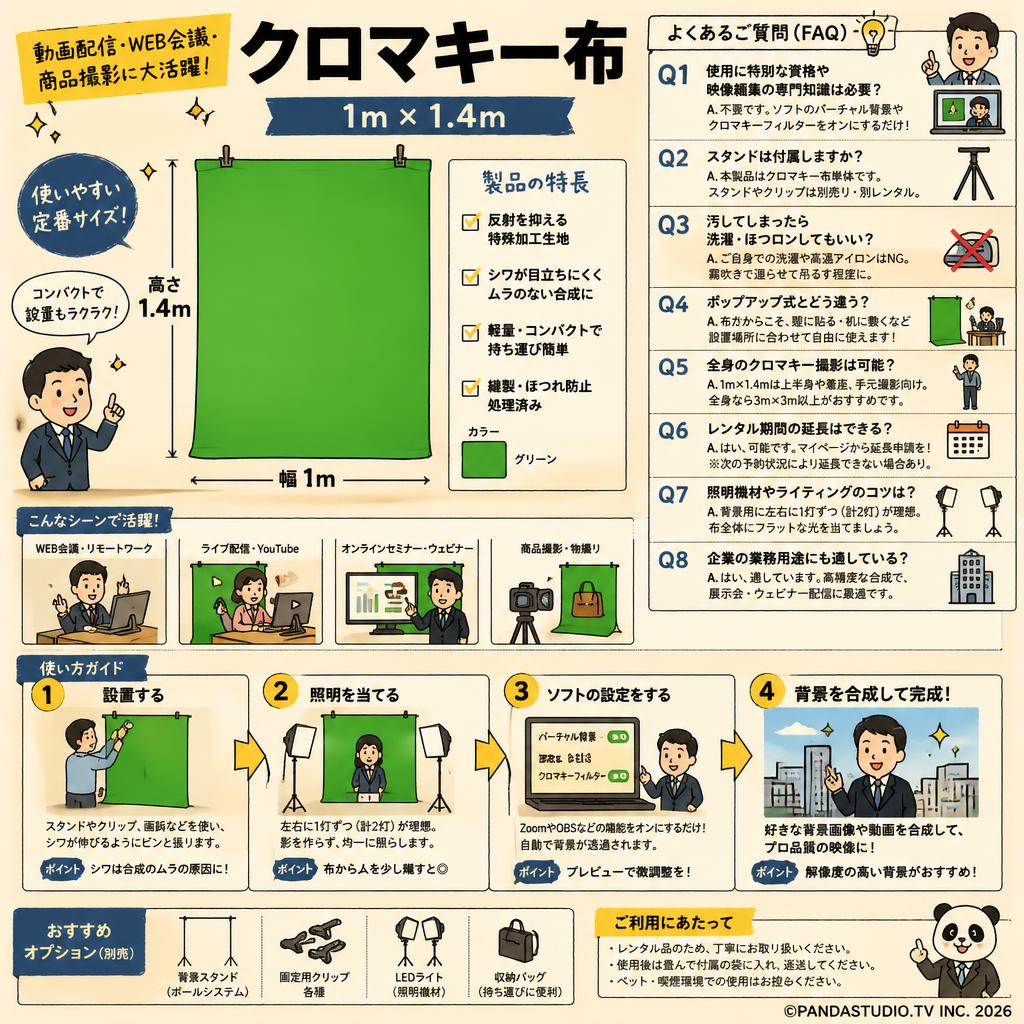 クロマキー布 1m × 1.4m FAQ（よくある質問と答え）