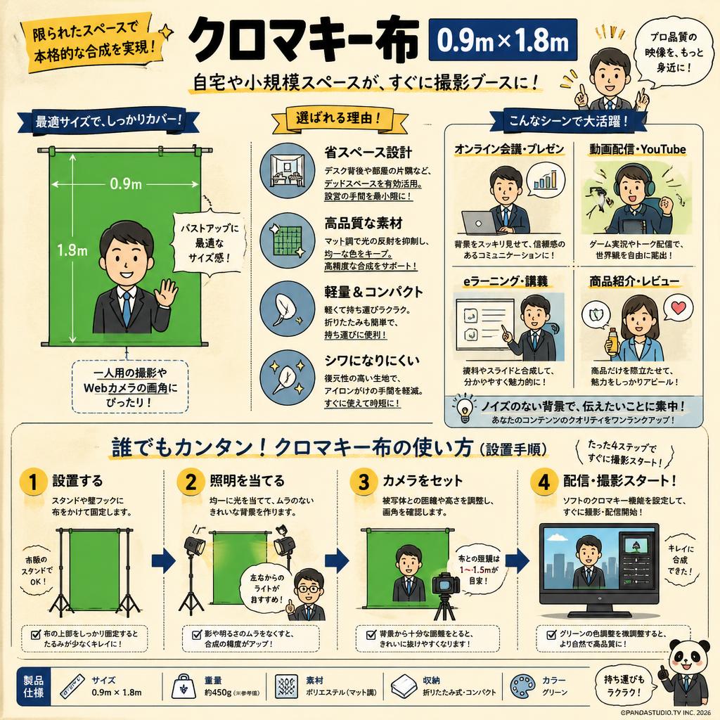 クロマキー布 0.9m × 1.8m 概要