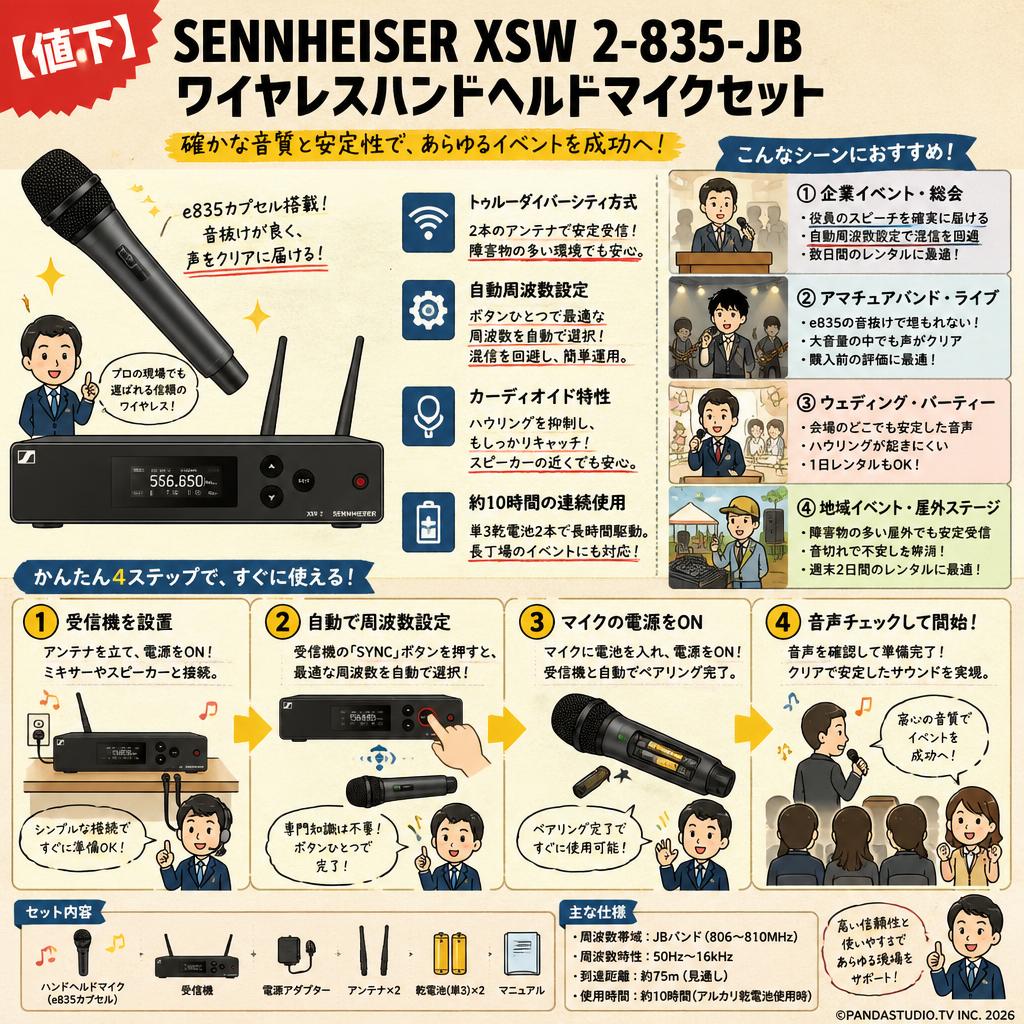 【値下】SENNHEISER XSW 2-835-JB ワイヤレスハンドヘルドマイクセット おもな対象のお客様