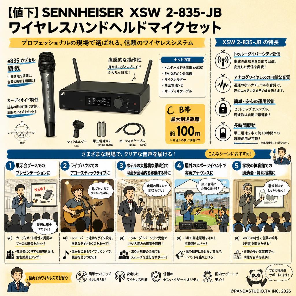 【値下】SENNHEISER XSW 2-835-JB ワイヤレスハンドヘルドマイクセット 用途