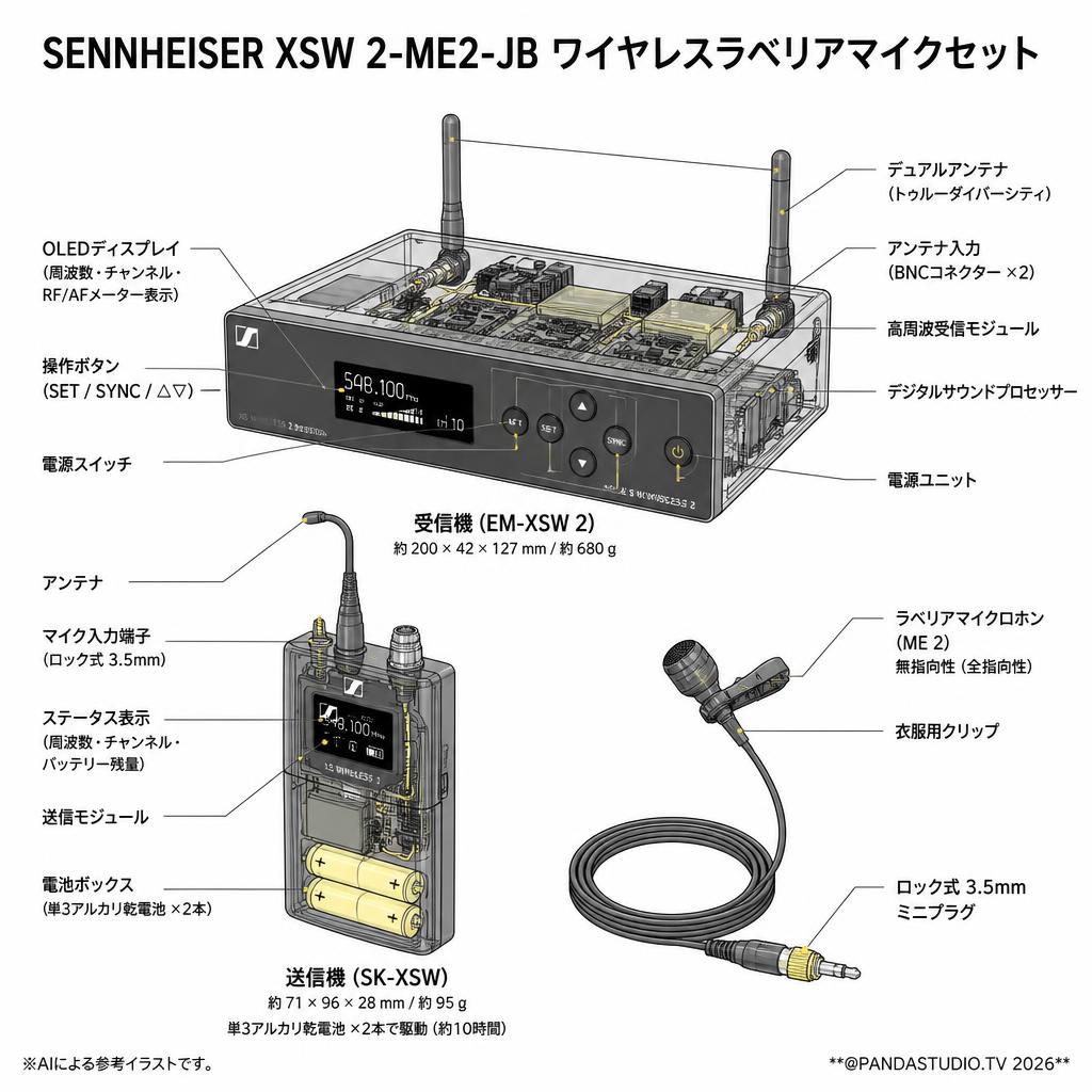 SENNHEISER XSW 2-ME2-JB ワイヤレスラベリアマイクセット スペック