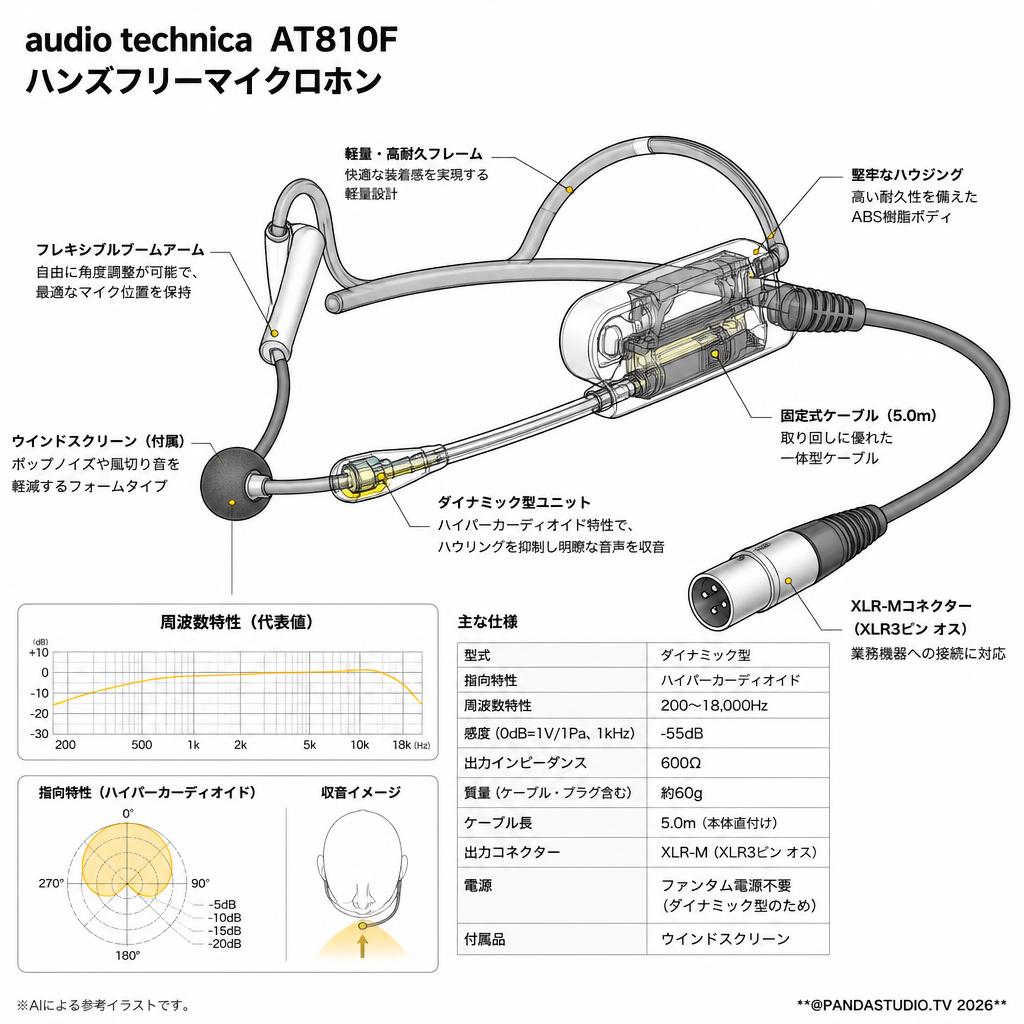 audio technica  AT810F ハンズフリーマイクロホン スペック
