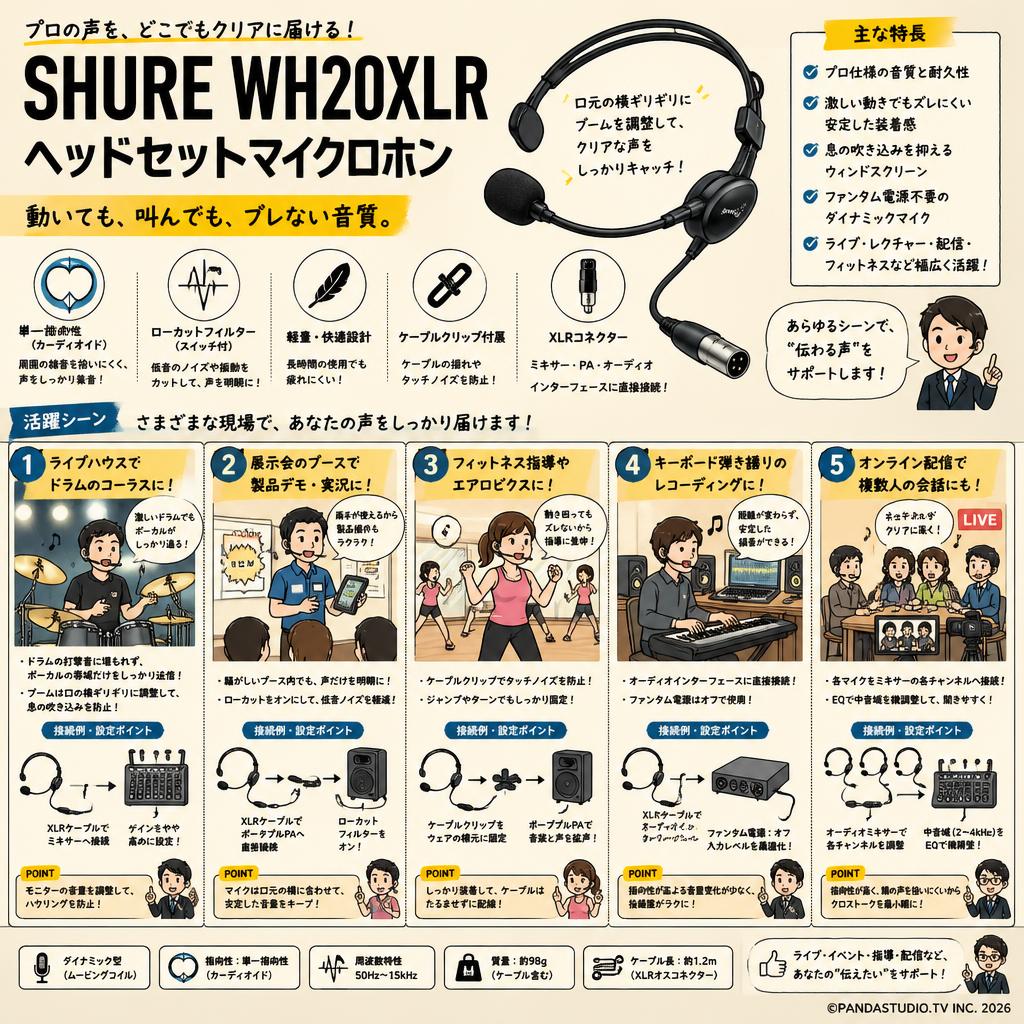 SHURE  WH20XLR ヘッドセットマイクロホン 用途